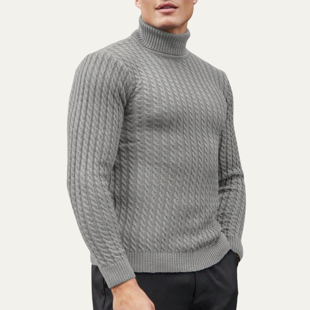 VogeLuxe | Men’s Turtleneck Sweater with Vertical Knit Pattern