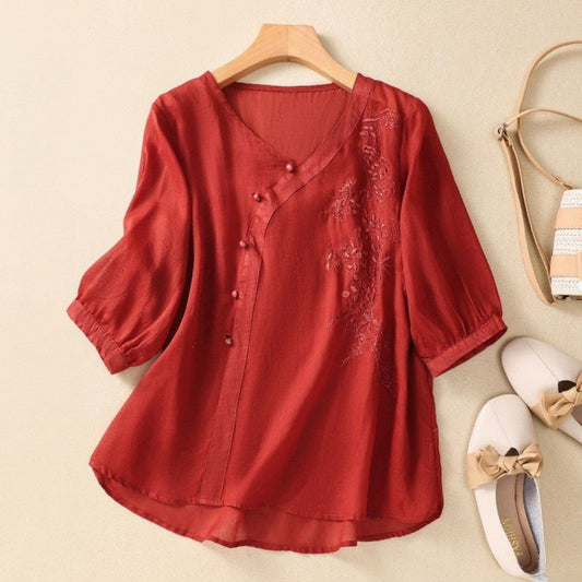 Chic Off Center Button Top - VogeLuxe