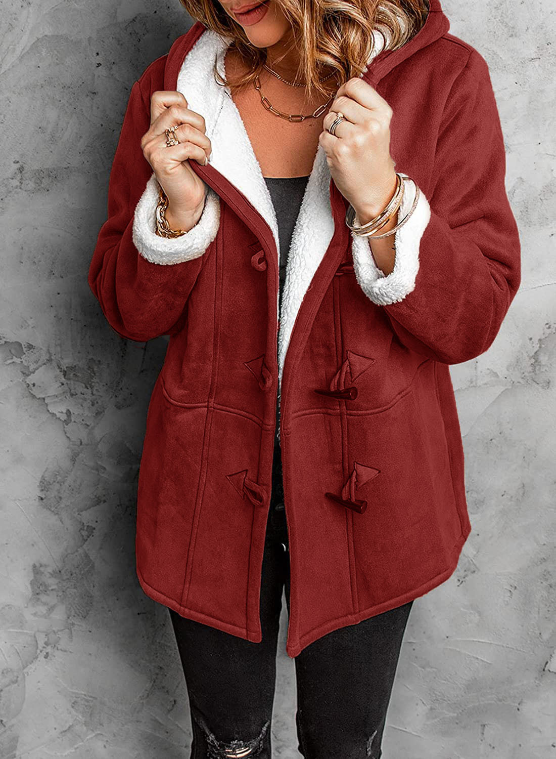 Warm Women's Fleece Lined Parka Coat - Grey