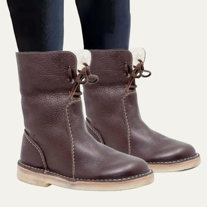 VogeLuxe | Women’s Shearling Lined Mid Calf Slouch Leather Boots