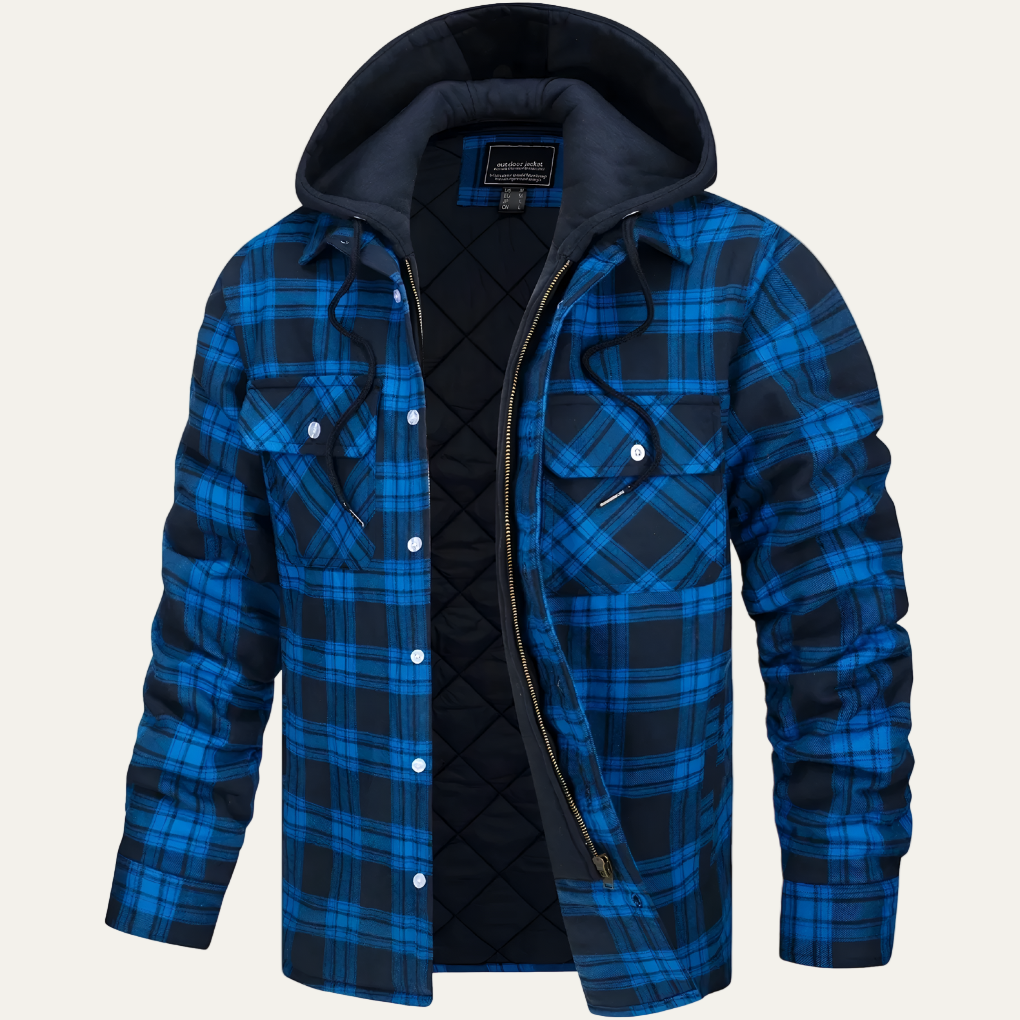 VogeLuxe | Men’s Versatile Plaid Flannel Jacket with Removable Hood