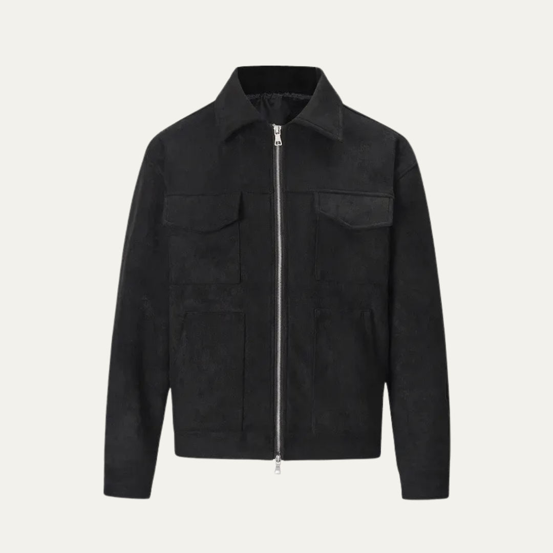 VogeLuxe | Men’s Suede Look Boxy Chore Jacket with Four Flap Pockets