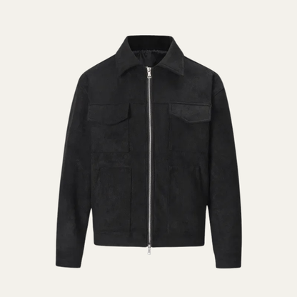 VogeLuxe | Men’s Suede Look Boxy Chore Jacket with Four Flap Pockets