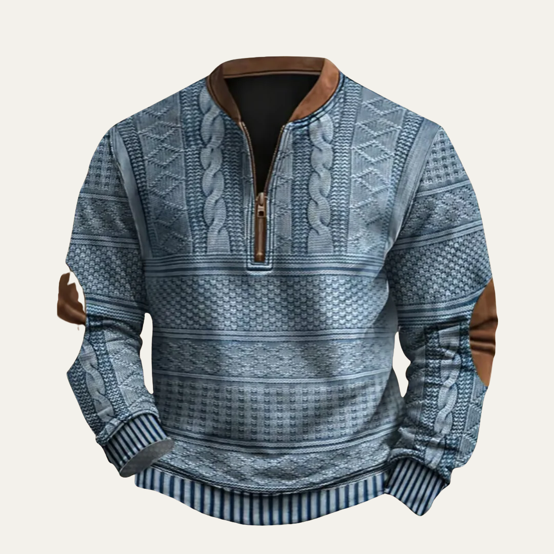 VogeLuxe | Men’s Textured Quarter Zip Mixed Knit Sweater