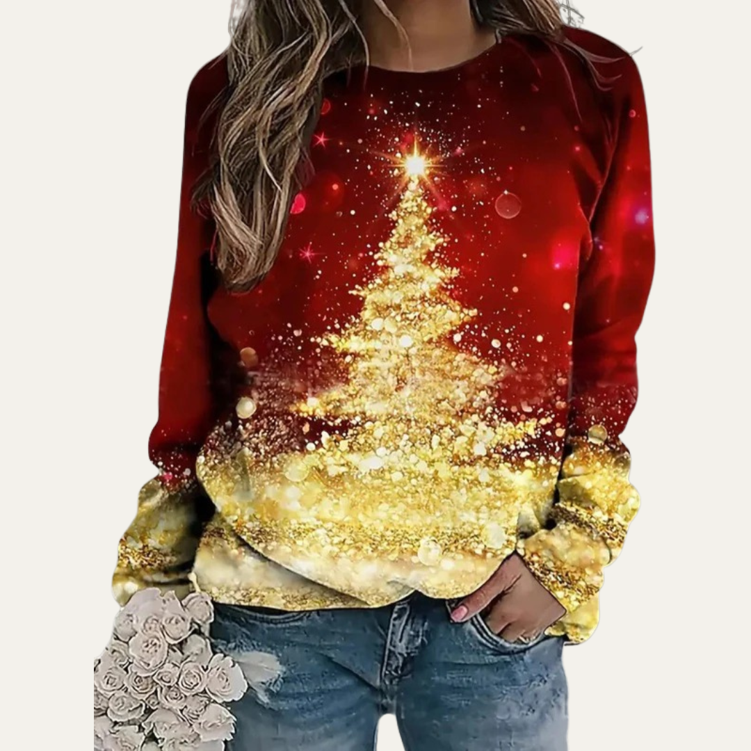 VogeLuxe | Women’s Golden Christmas Tree Raglan Sweatshirt