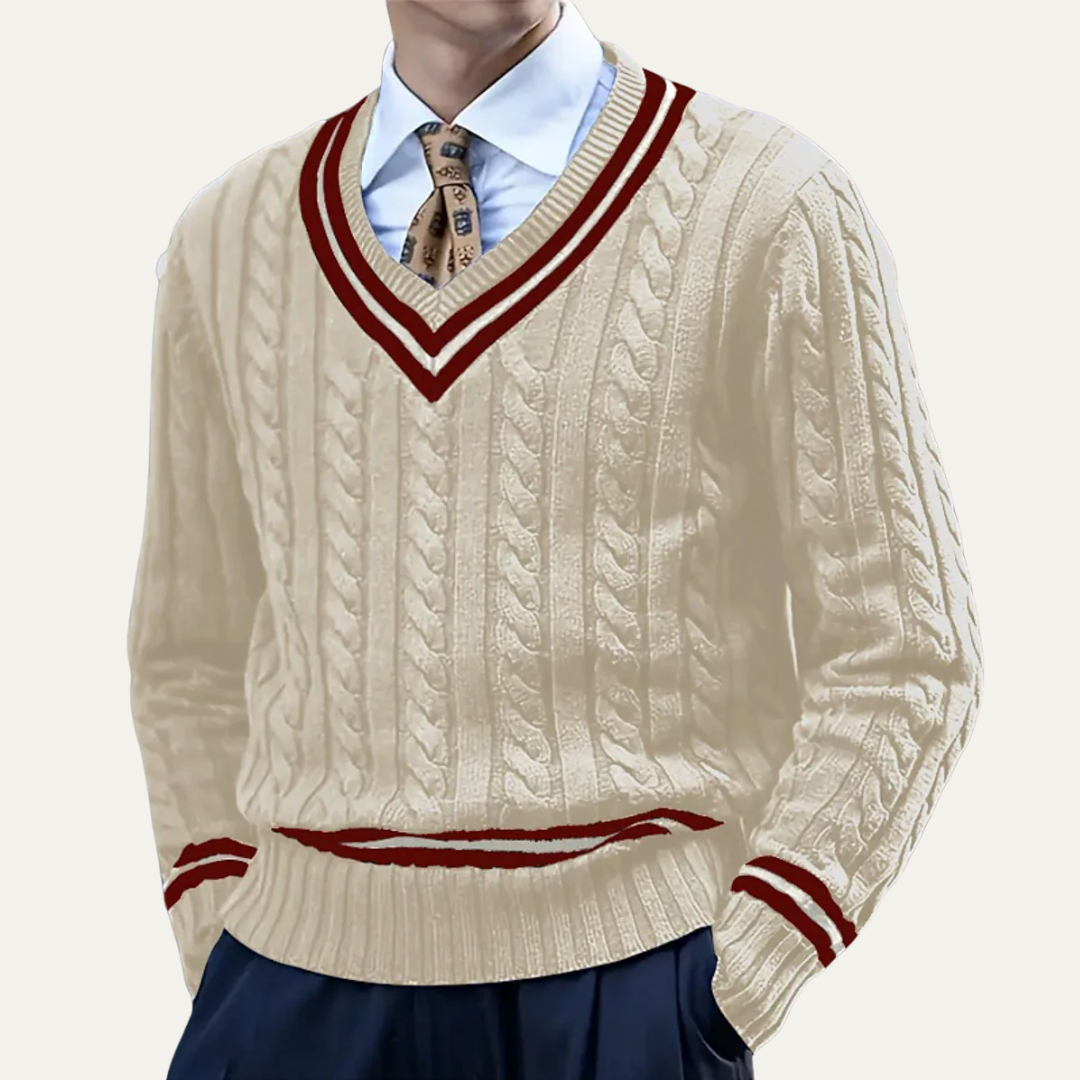 VogeLuxe | Men’s Classic V Neck Cable Knit Sweater