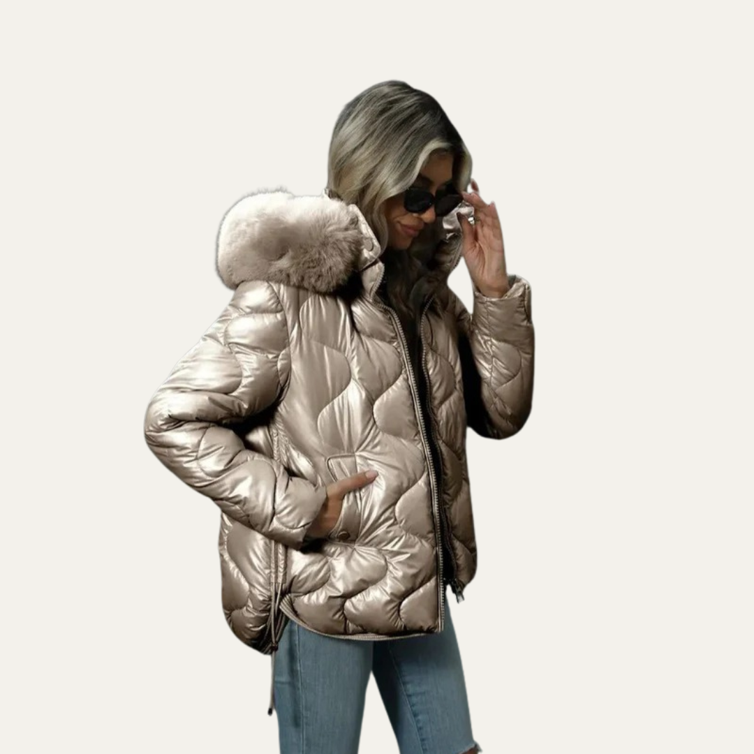 VogeLuxe | Women’s Metallic Quilted Puffer Jacket