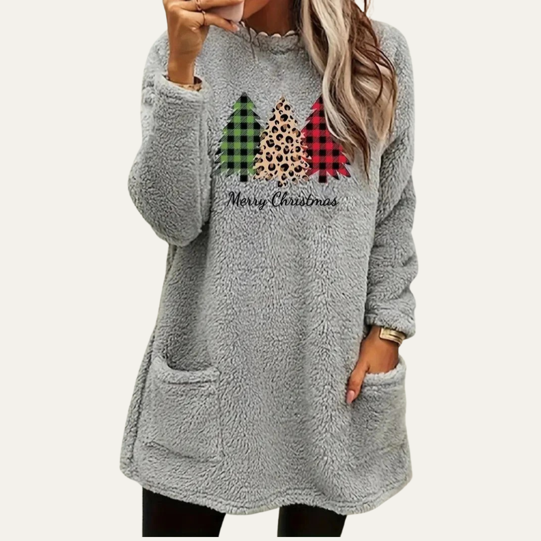 VogeLuxe | Women’s Fuzzy Christmas Tree Sherpa Lounge Top