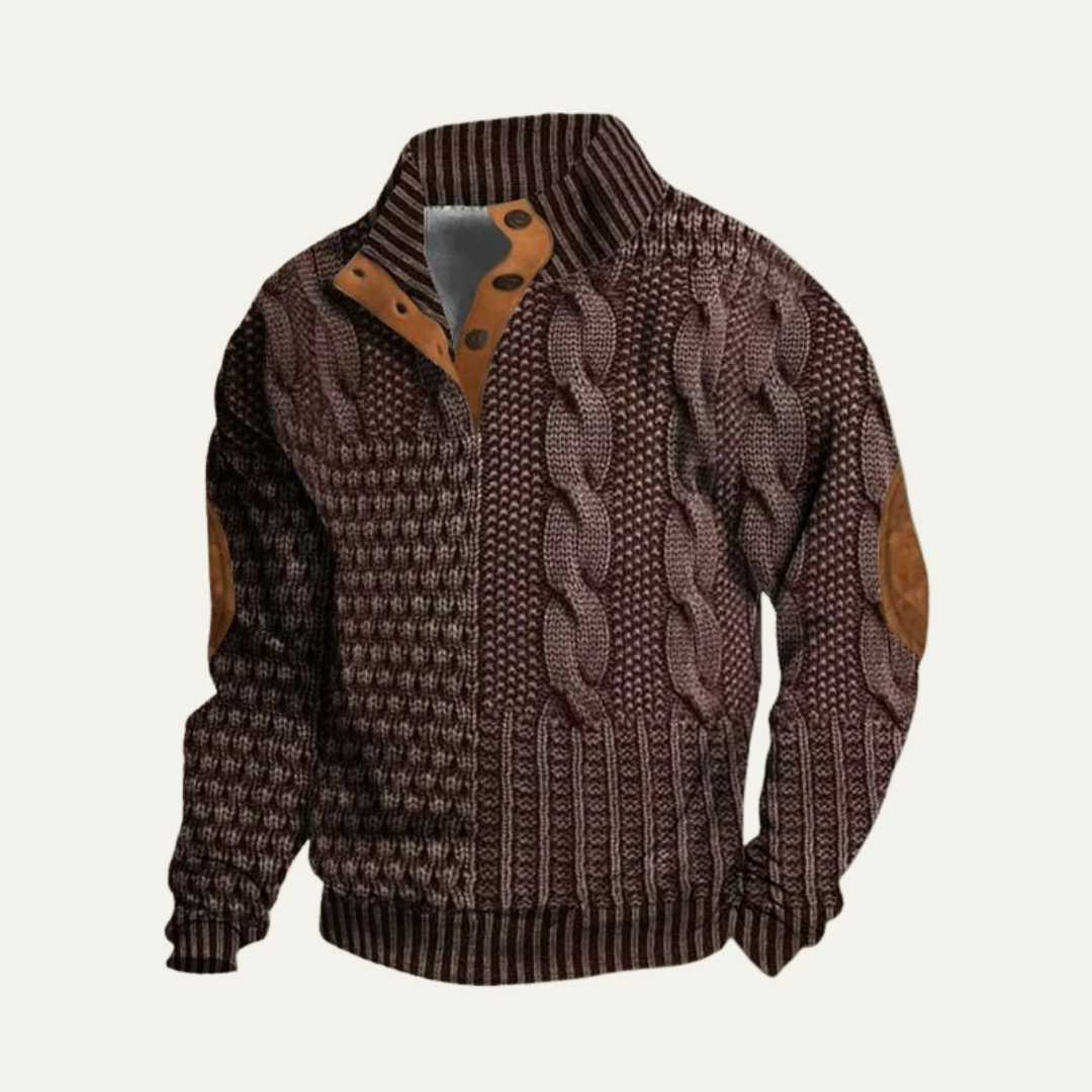 VogeLuxe | Men’s Ribbed Henley Mock Neck Pullover Sweater