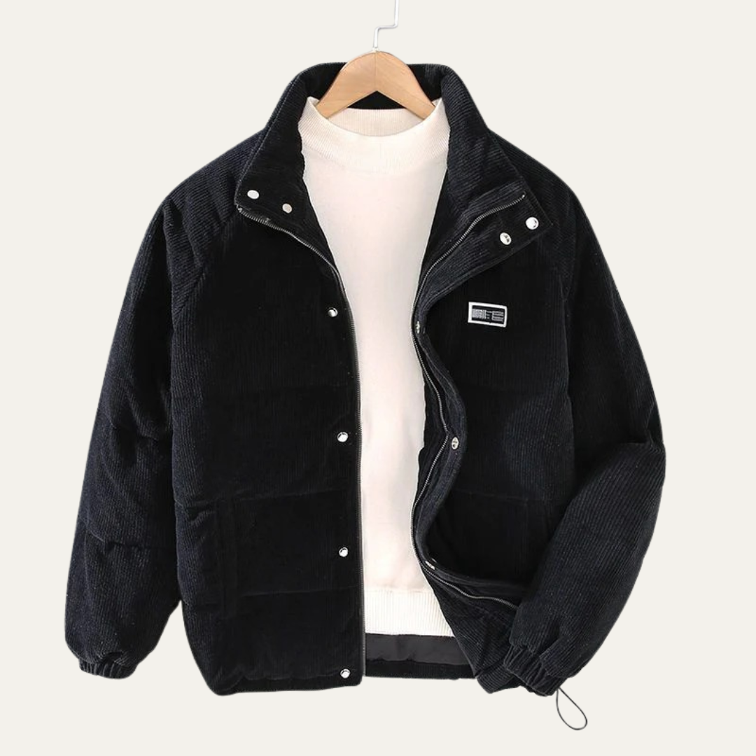 VogeLuxe | Men’s Warm Corduroy Puffer Jacket with Stand Collar