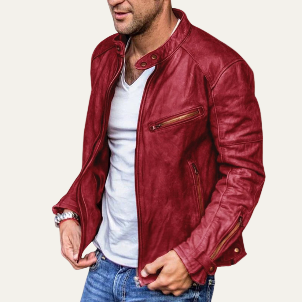 VogeLuxe | Men’s Vintage Faux Leather Stand Collar Moto Jacket