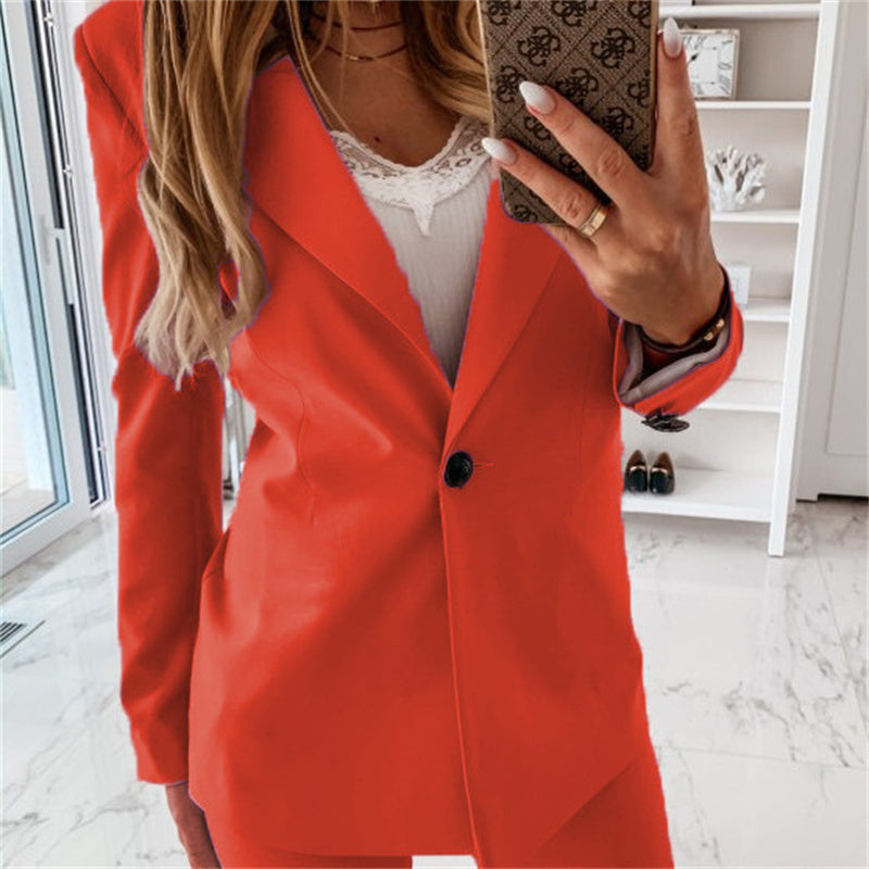 Classic Female Office Jacket with Simple Lapel