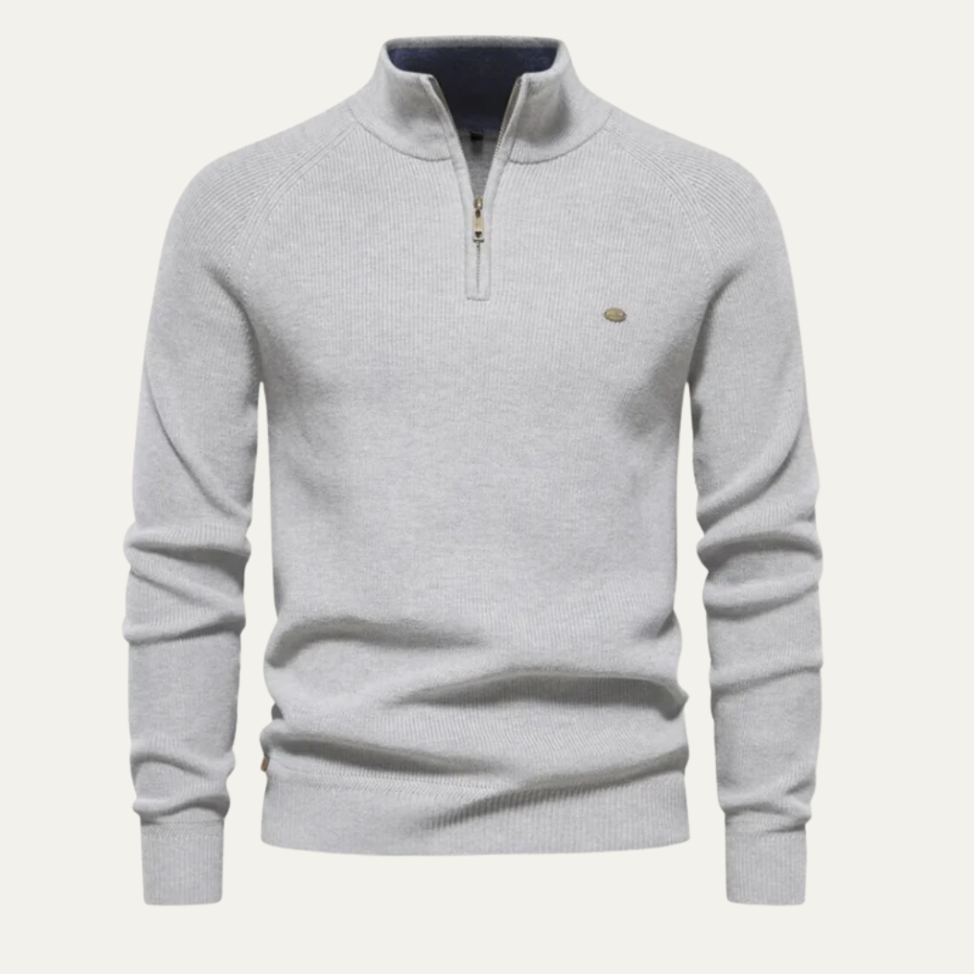 VogeLuxe | Men’s Ribbed Stand Collar Sweater with Quarter-Zip Closure
