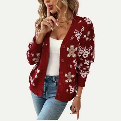 VogeLuxe | Women’s Festive Gingerbread Knit Button Cardigan