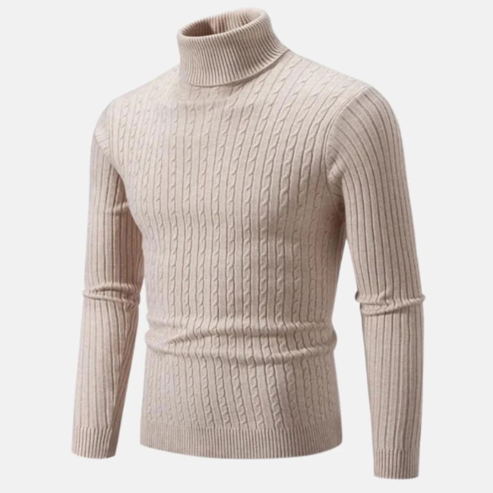 VogeLuxe | Men’s Fitted Cable Knit Turtleneck Sweater