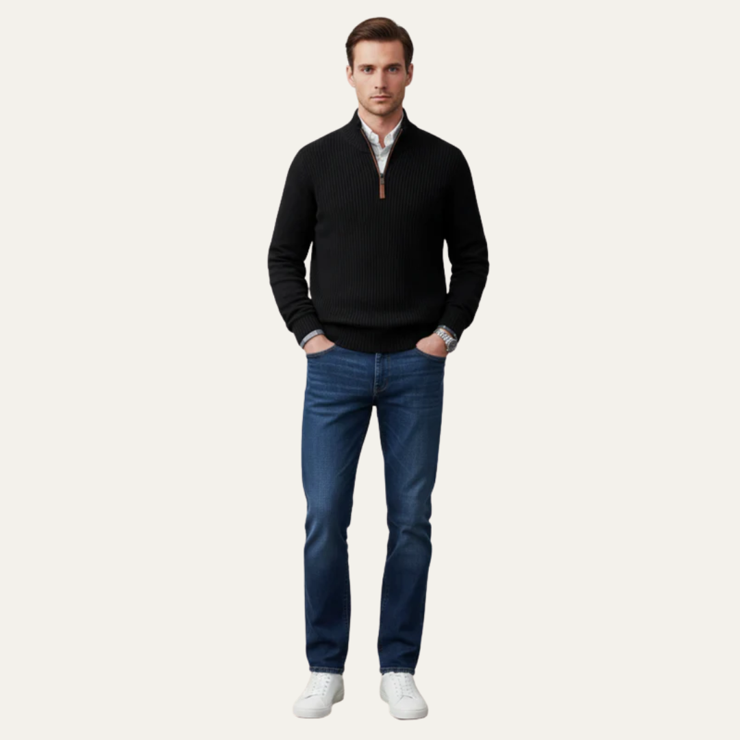 VogeLuxe | Men’s High Collar Quarter Zip Knit Sweater