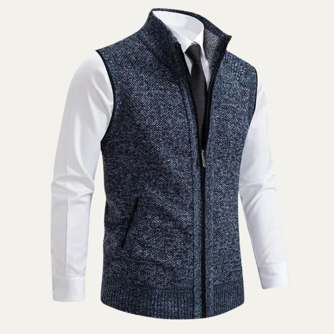 VogeLuxe | Men’s Full Zip Knit Sweater Vest With Mock Neck