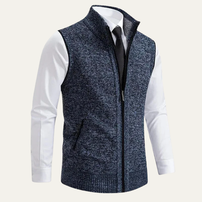 VogeLuxe | Men’s Full Zip Knit Sweater Vest With Mock Neck
