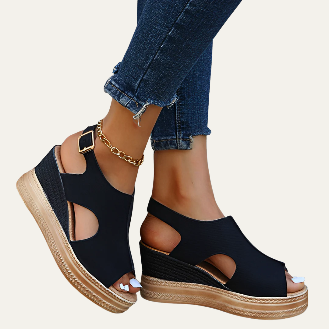 VogeLuxe | Women’s Platform Wedge Sandals with Textured Open Toe Design
