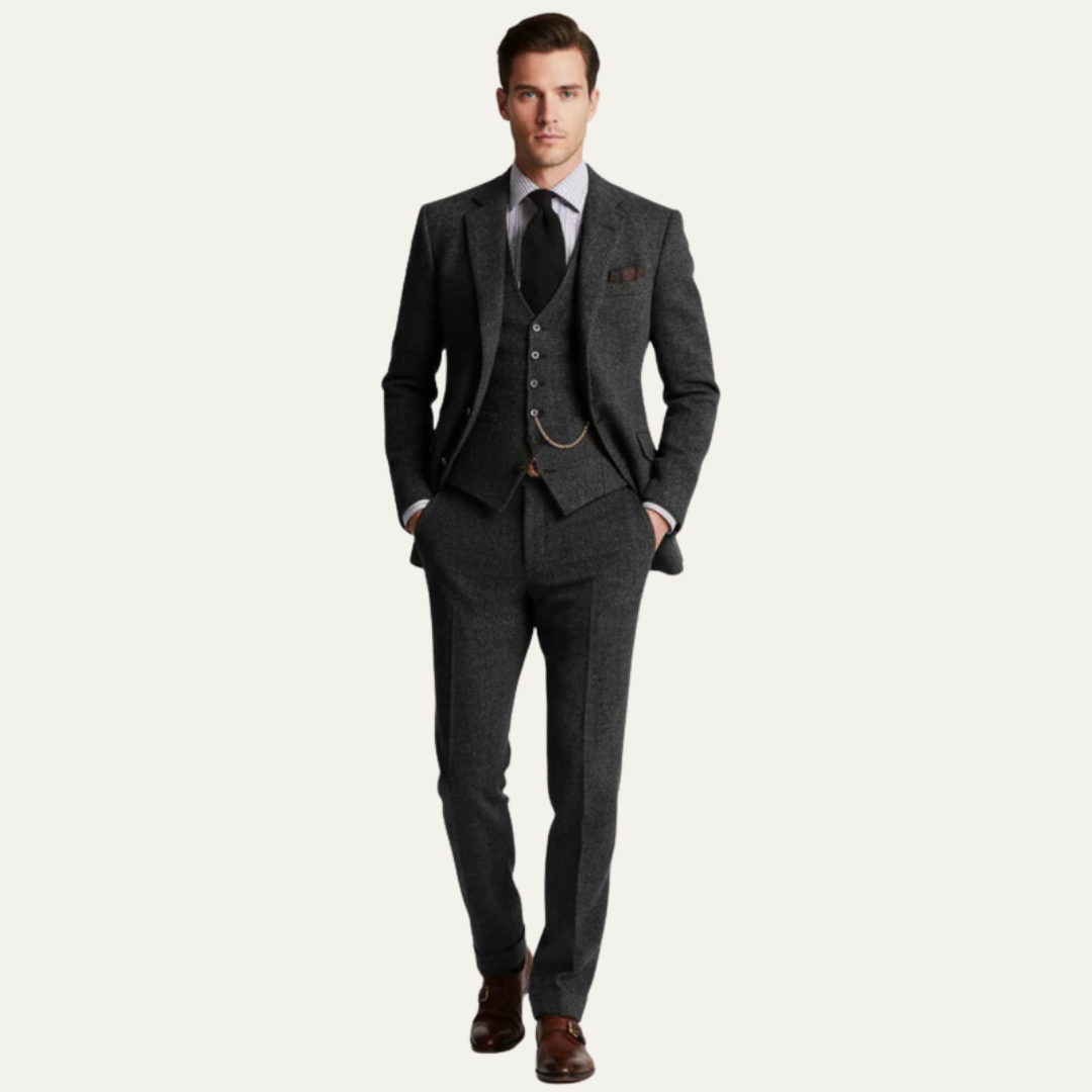 VogeLuxe | Men’s Textured Tweed Three Piece Suit