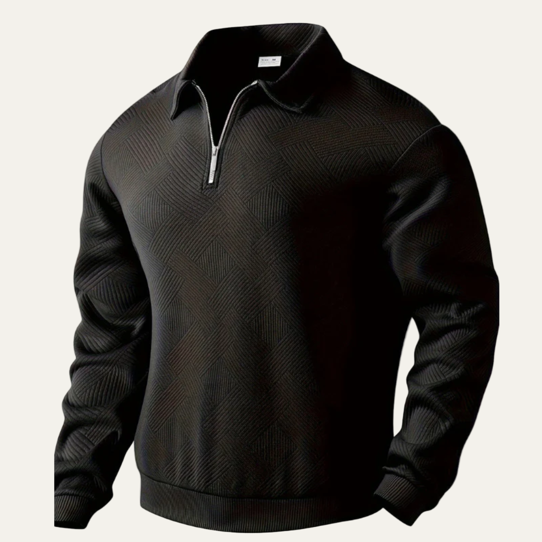 VogeLuxe | Men’s Textured Quarter Zipper Polo Sweater