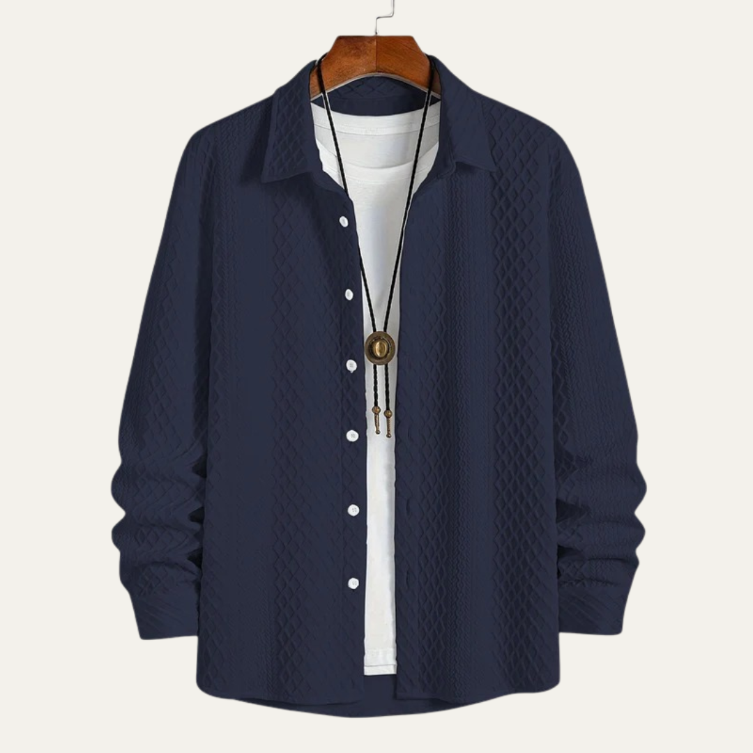 VogeLuxe | Men’s Embossed Waffle Texture Button Down Shirt