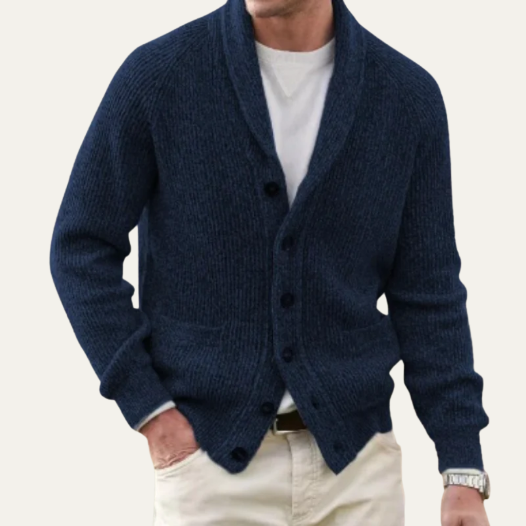VogeLuxe | Men’s Textured Button Front Shawl Collar Cardigan