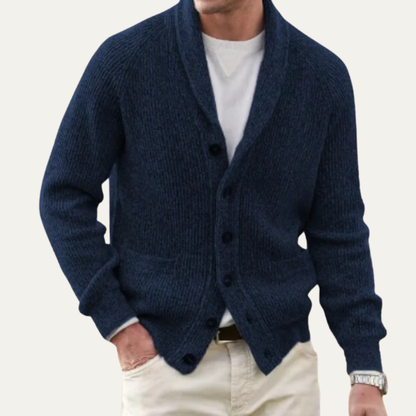 VogeLuxe | Men’s Textured Button Front Shawl Collar Cardigan