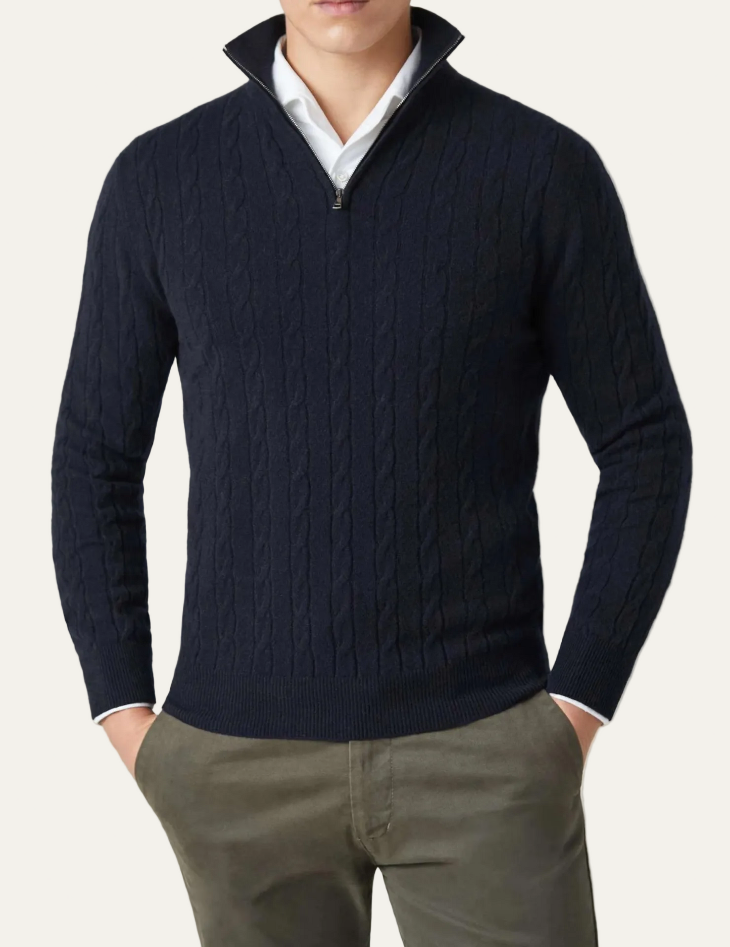 VogeLuxe | Men’s Cable Knit Quarter Zip Slim Fit Sweater
