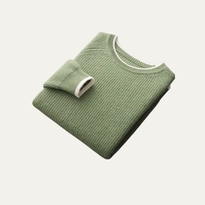 VogeLuxe | Men’s Ribbed Crewneck Sweater with Contrast Trim