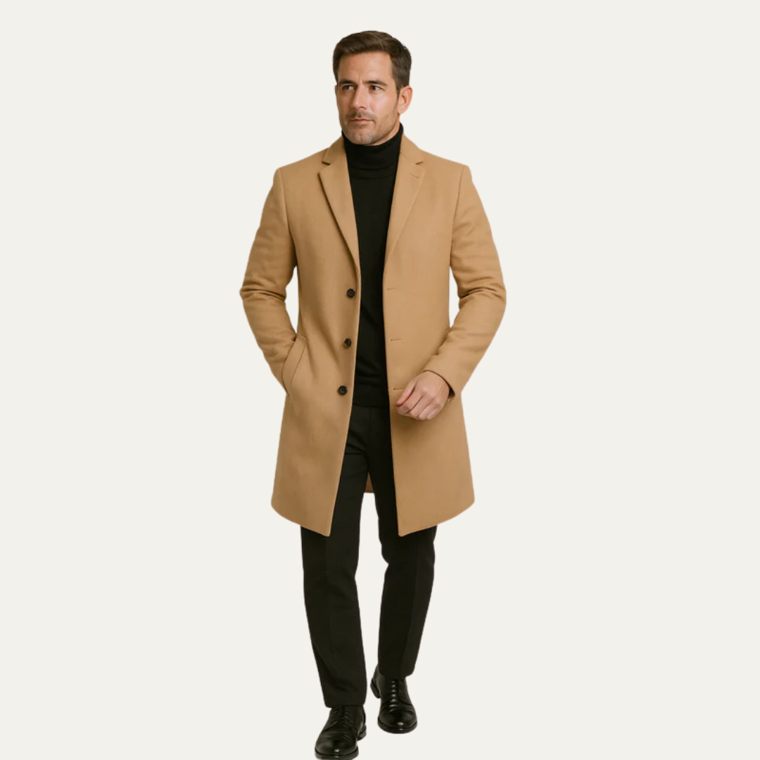 VogeLuxe | Men’s Classic Single-Breasted Long Overcoat