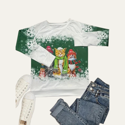 VogeLuxe | Women’s Winter Cats Printed Crewneck Sweater