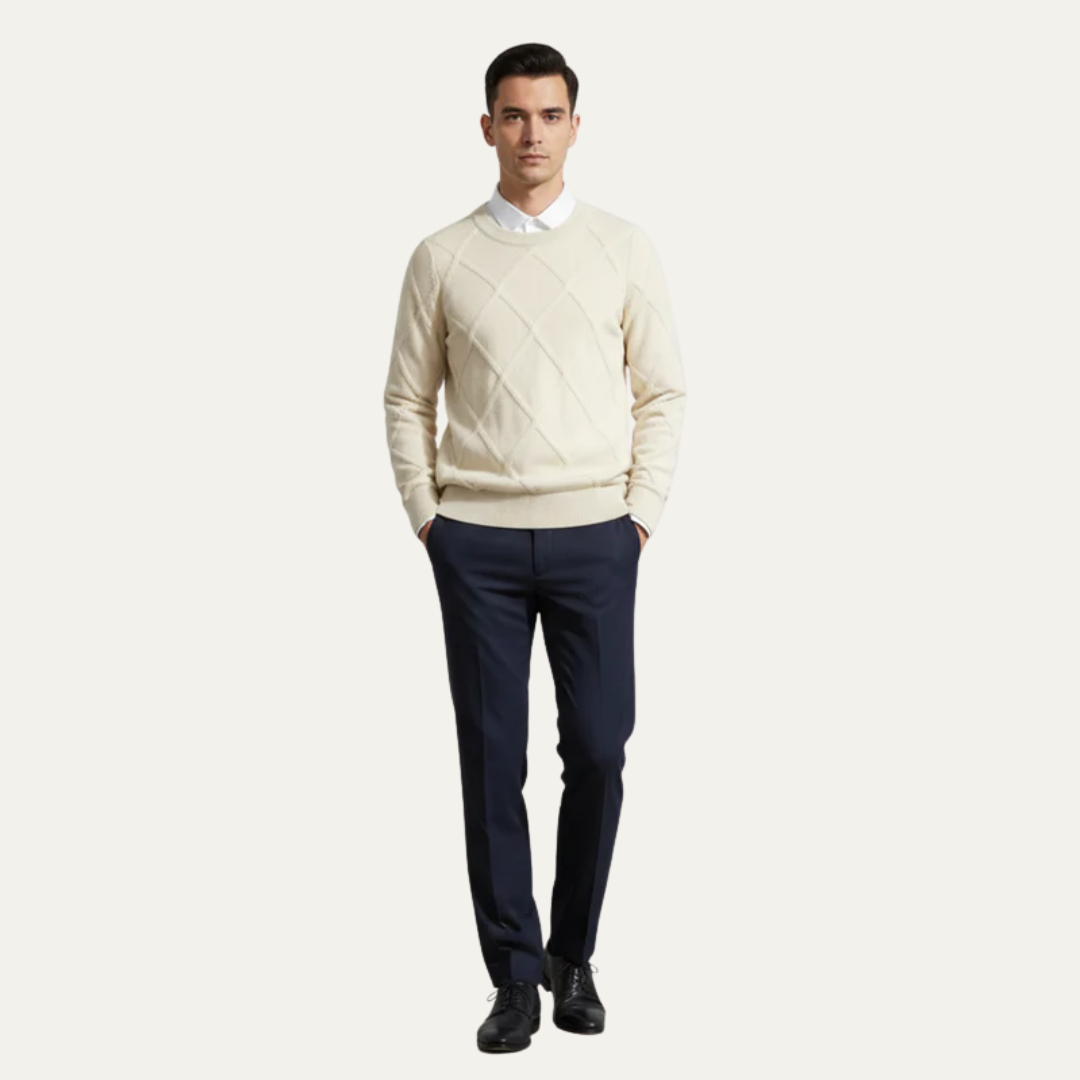 VogeLuxe | Men’s Diamond Knit Round Neck Sweater
