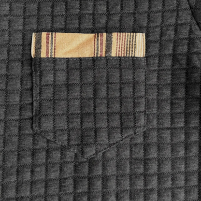 VogeLuxe | Men’s Textured Long Sleeve Polo with Plaid Collar