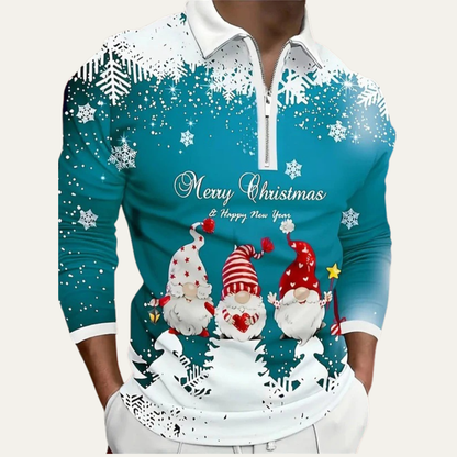 VogeLuxe | Men’s Festive Gnome Quarter-Zip Christmas Polo