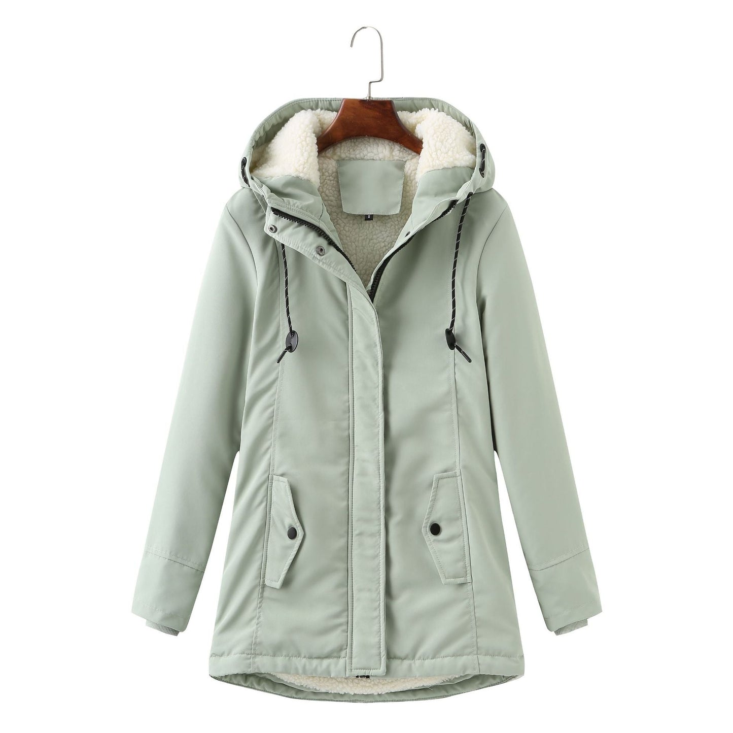 Warm Women's Fleece Parka Jacket With Hood - VogeLuxe