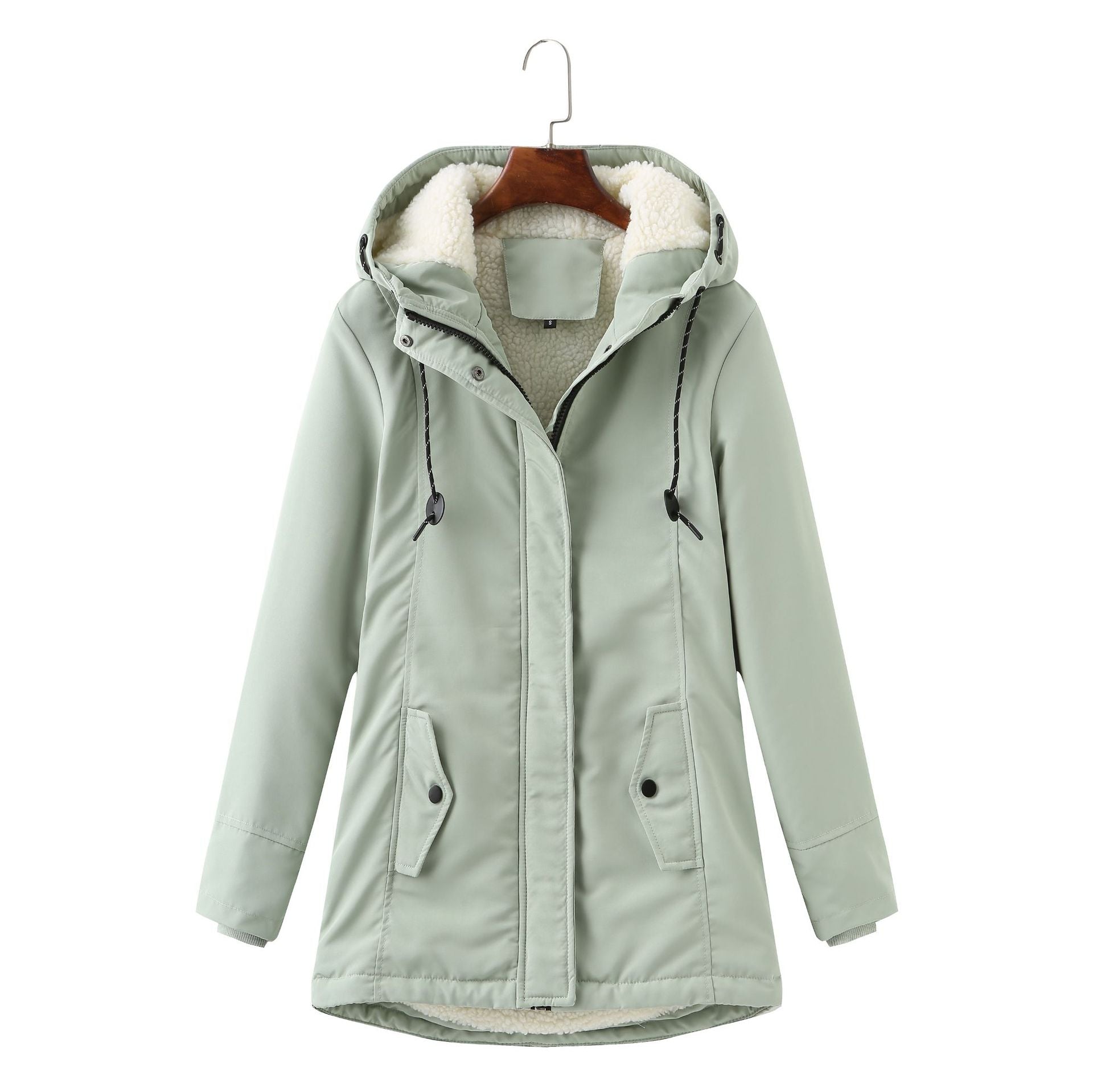 Warm Women's Fleece Parka Jacket With Hood - VogeLuxe