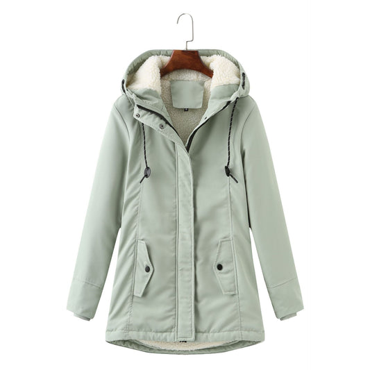 Warm Women's Fleece Parka Jacket With Hood - VogeLuxe
