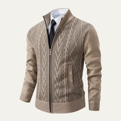 VogeLuxe | Men’s Cable Knit Full Zip Cardigan Sweater