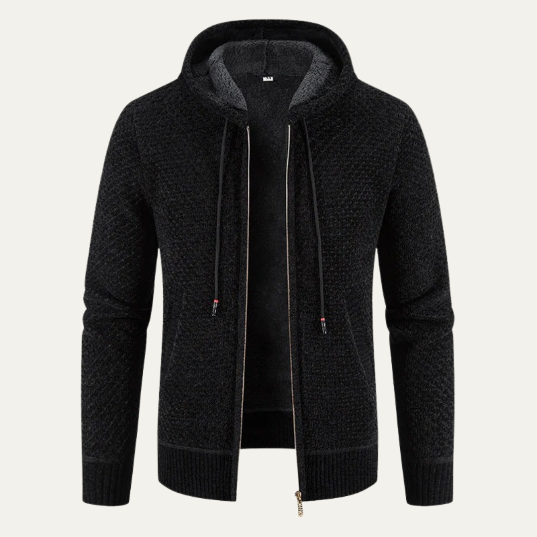 VogeLuxe | Men’s Waffle Knit Hooded Zip Sweater Jacket