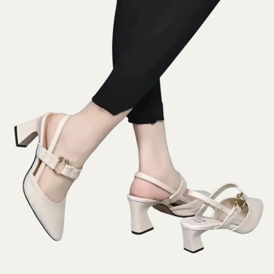VogeLuxe | Women’s Pointed Toe Slingback Pumps with Block Heel