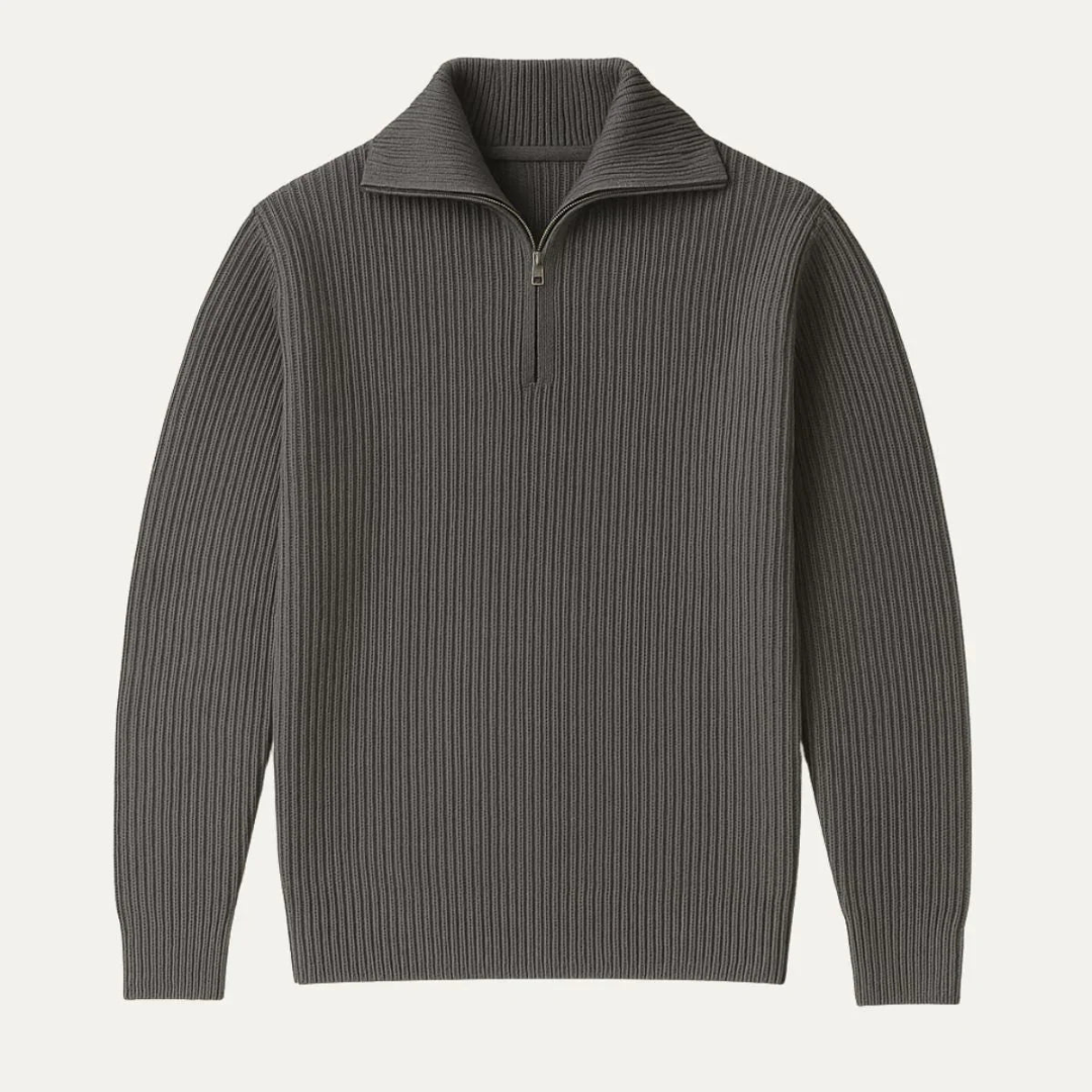 VogeLuxe | Men’s Wide Rib Quarter Zip Knit Sweater