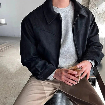 VogeLuxe | Men’s Suede Look Full Zip Trucker Shirt Jacket