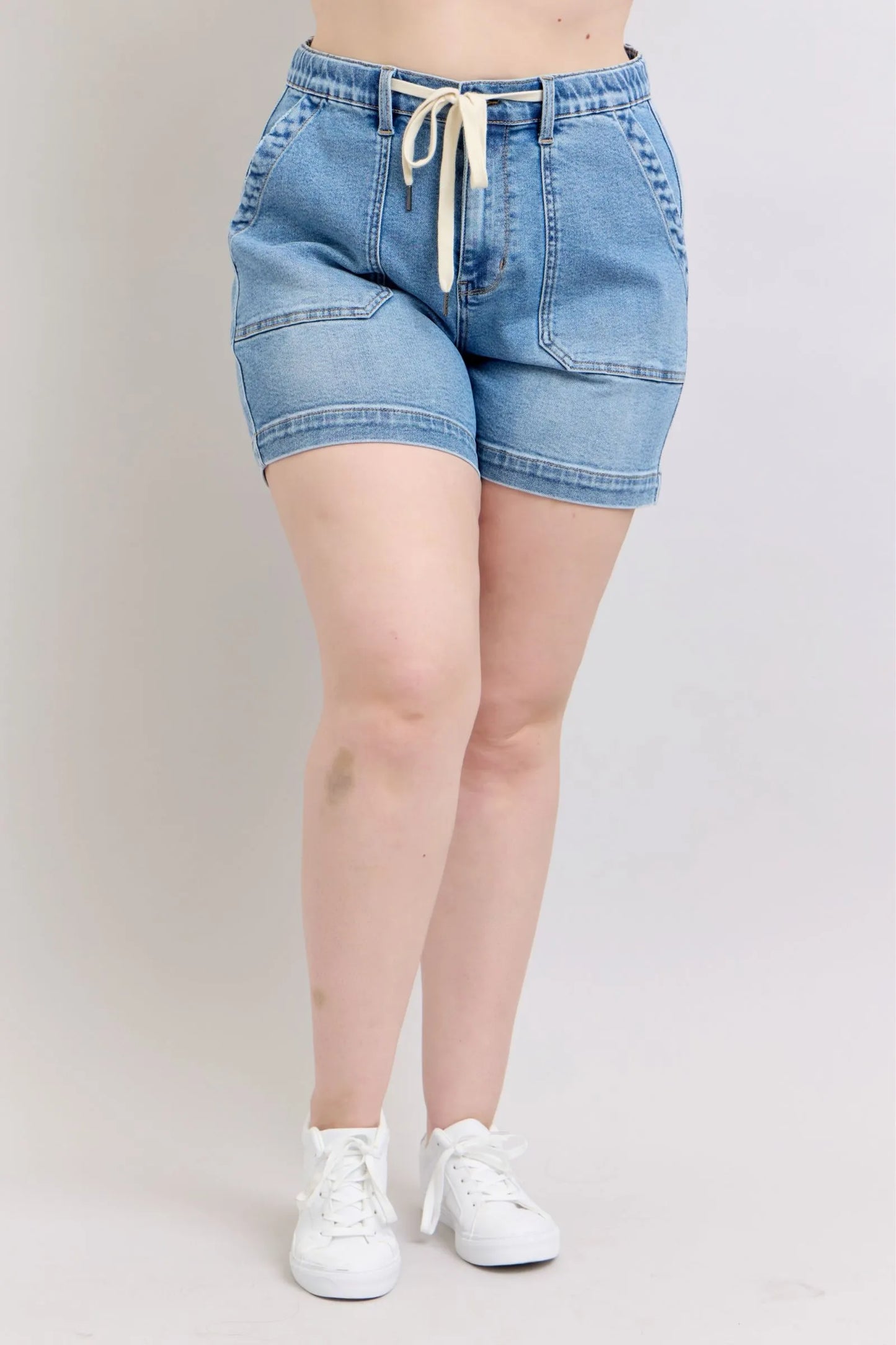 Curvy Fit High Waisted Classic Denim Shorts - VogeLuxe
