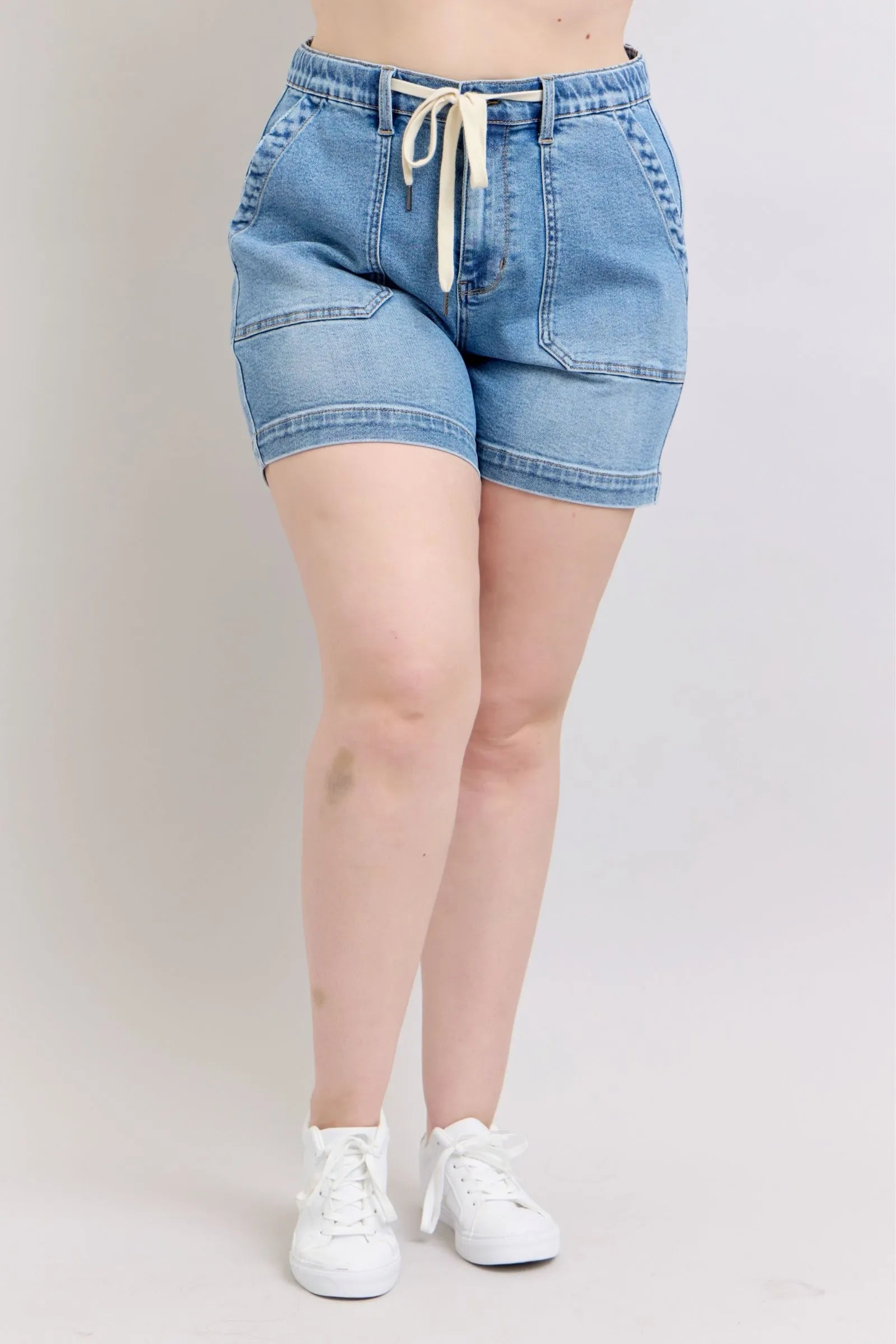Curvy Fit High Waisted Classic Denim Shorts - VogeLuxe