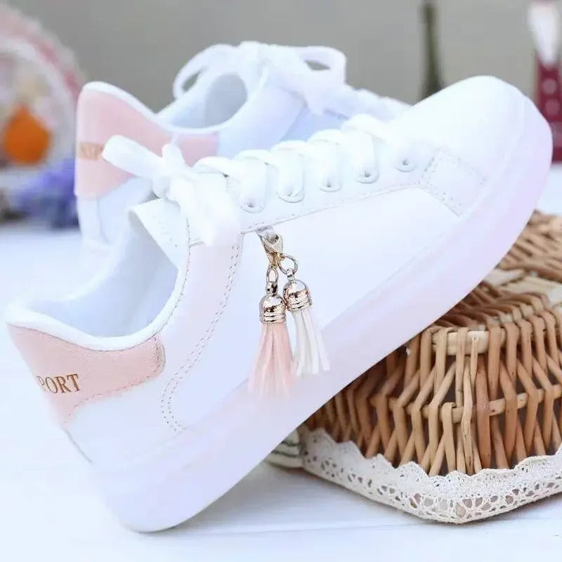 Classic Comfortable White Lace Sneakers - VogeLuxe