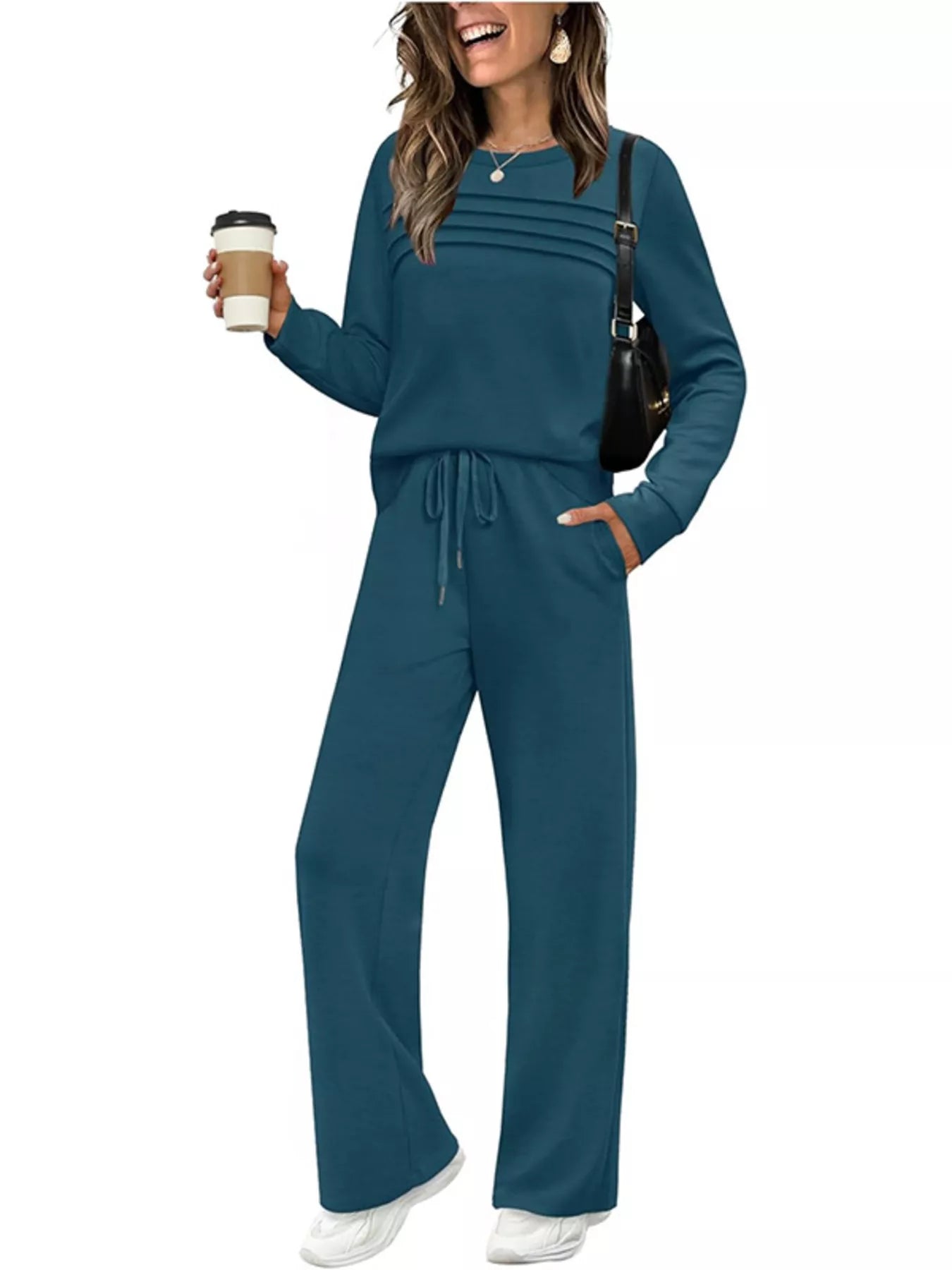 Relaxed Fit Comfy Long Sleeve Top and Pants Set