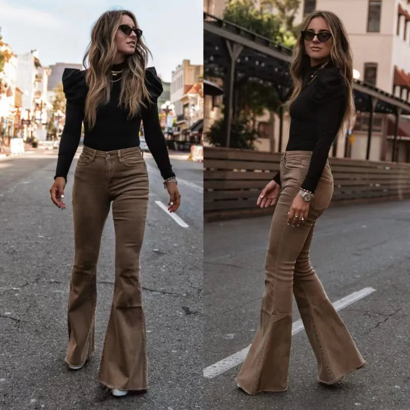 Classic Wide Leg Velvet Trousers for Women