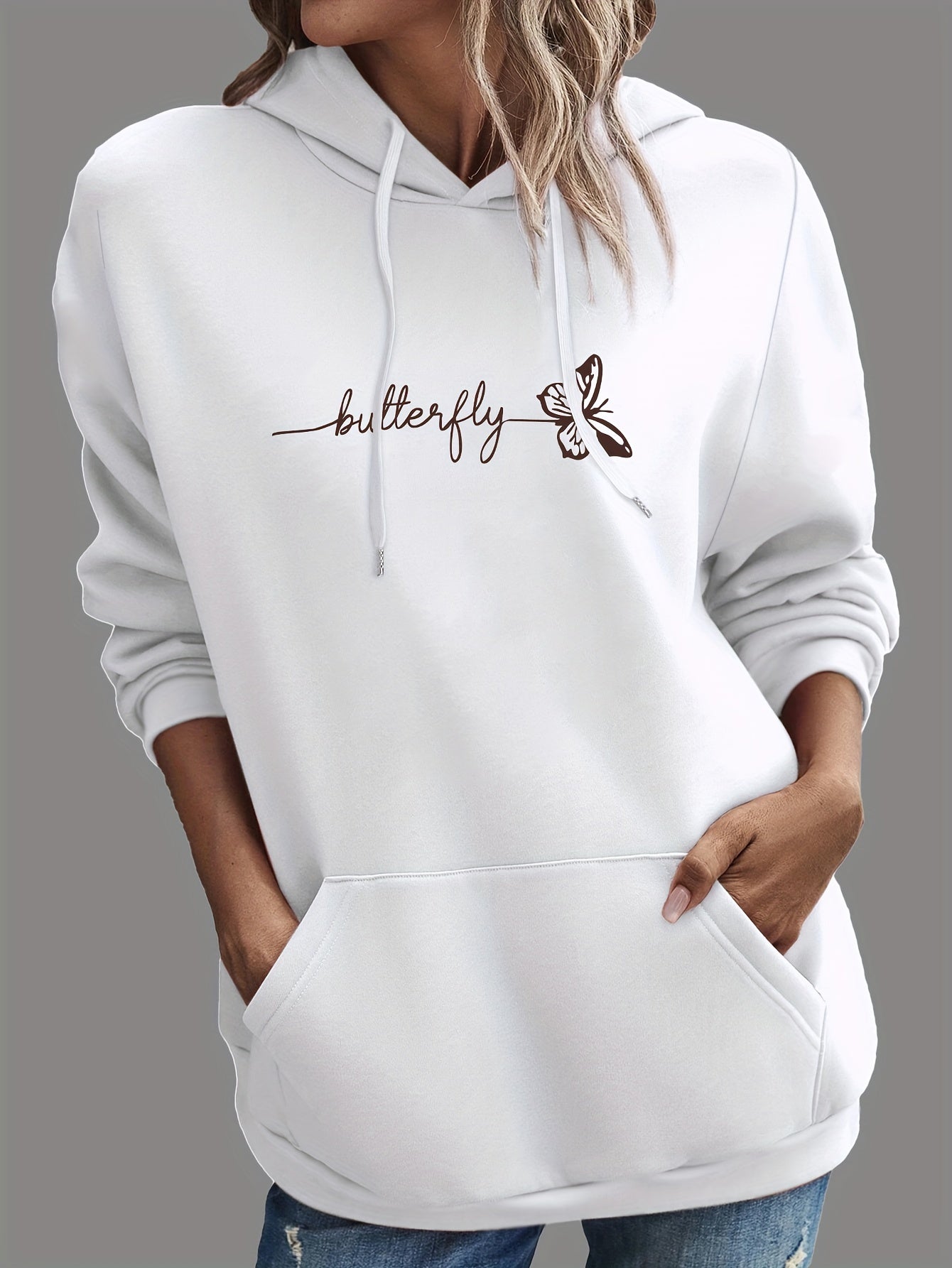Cozy Women's Hooded Sweatshirt with Butterfly Design