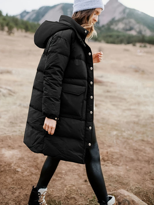 Warm Women's Black Padded Parka Coat with Hood - VogeLuxe